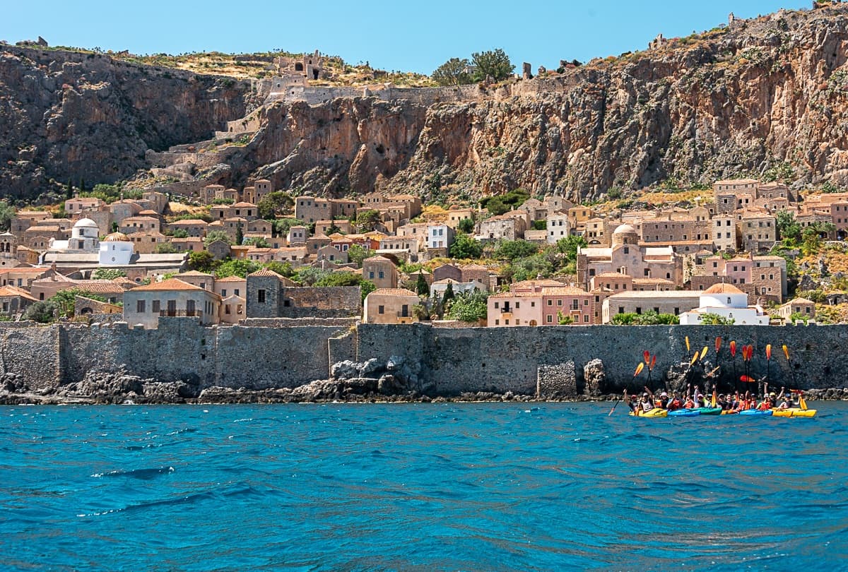 Panoramic view of the medieval citadel during a Sea Kayaking Monemvasia tour