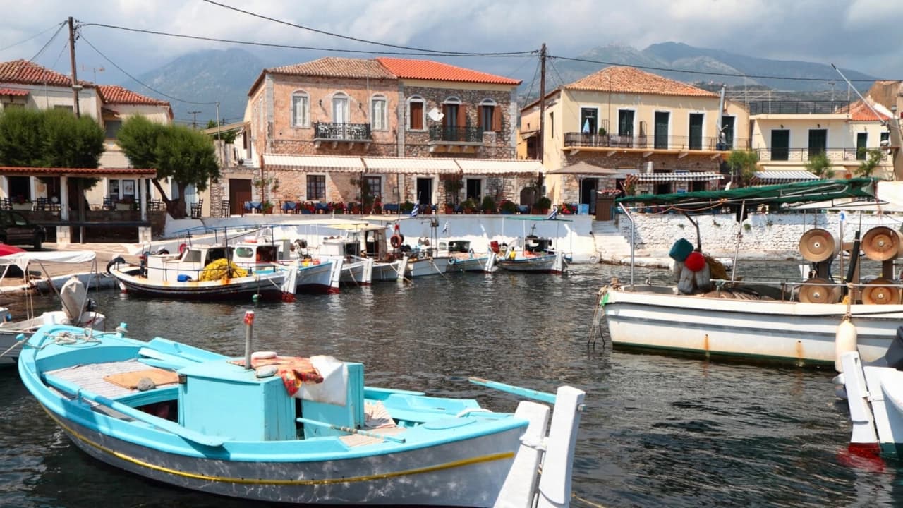 agios nikolaos traditional colorful boats in harbor