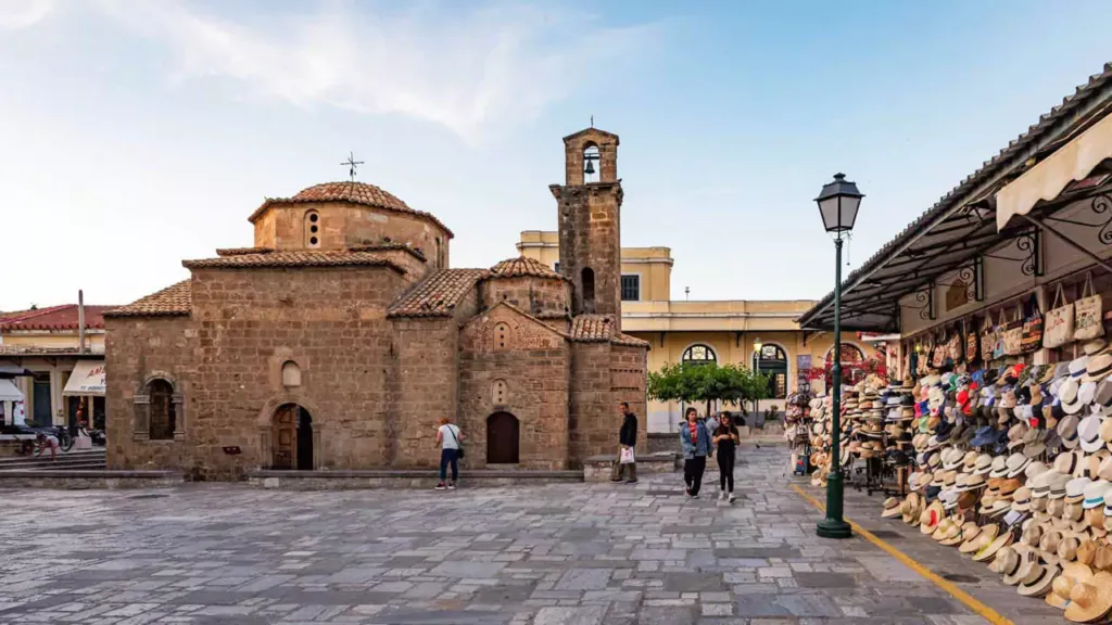 Explore Messinia-Saint Apostoles Byzantine church in the middle of Kalamata's old center in between traditional local shops.