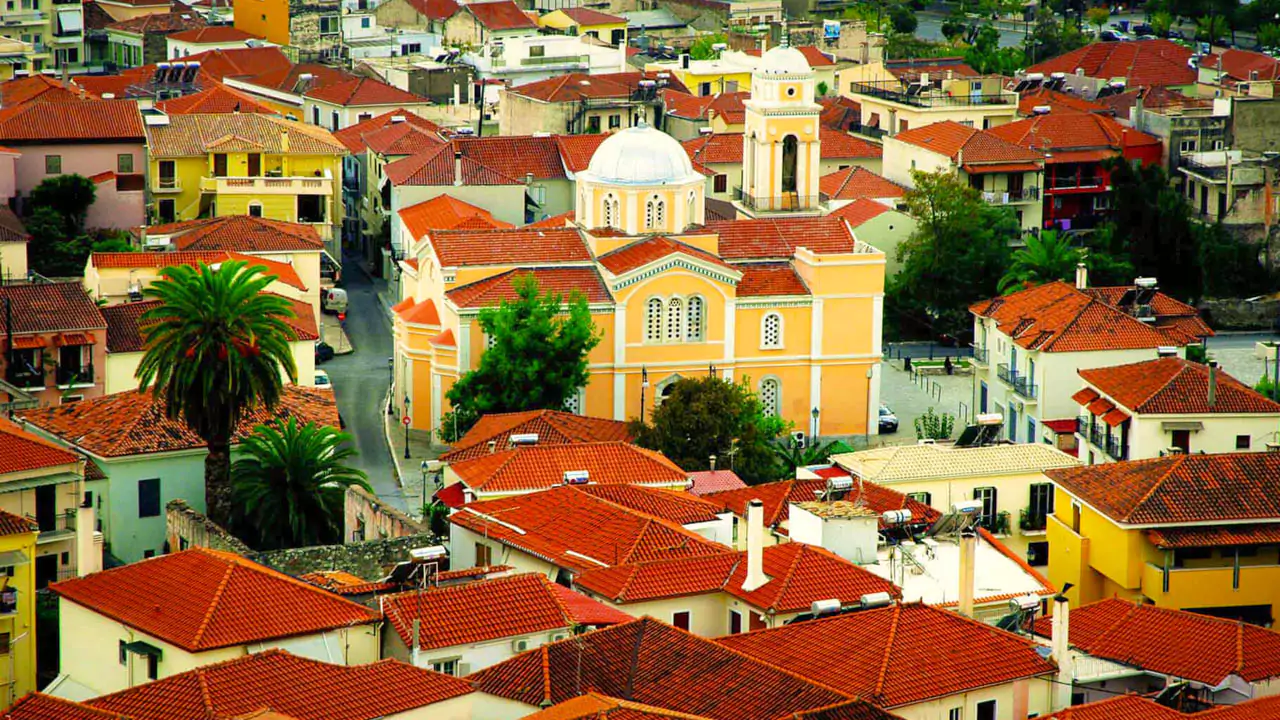Explore Messinia-The old town of Kalamata full of colors, viewed from the Medieval Castle